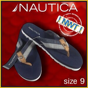 !!NWT!! NAUTICA preppy navy and white flip flop SANDALS size 9